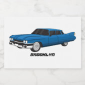 Koel blauw 1959 klassieke auto voedselcontainer etiket (Enkel label)
