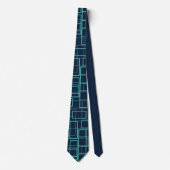 Koel blauw abstract geometrisch rasterpatroon stropdas (Voorkant)