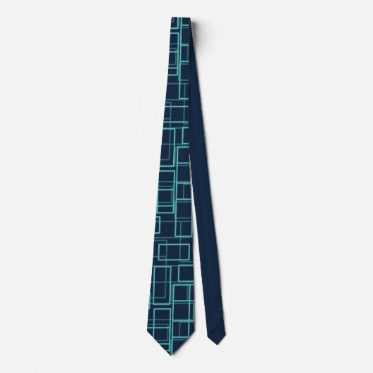 Koel blauw abstract geometrisch rasterpatroon stropdas (Voorkant)