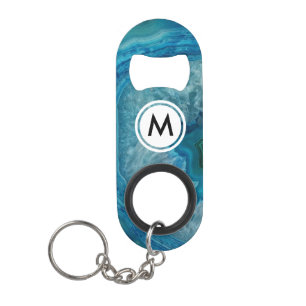 Koel Blauw Agat Patroon met Monogram Mini Flessenopener