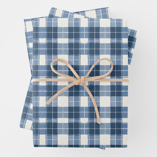 Koel blauw betegeld plaid patroon inpakpapier vel (In situ)
