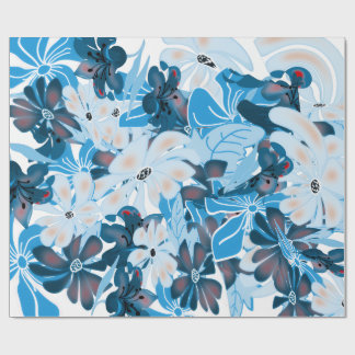 Koel Blauw Bloem Motief Inpakpapier Ontwerp