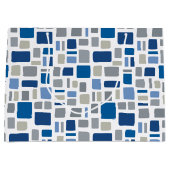 Koel Blauw en grijze kleuren Wonky Squares & Recht Groot Cadeauzakje (Voorkant)