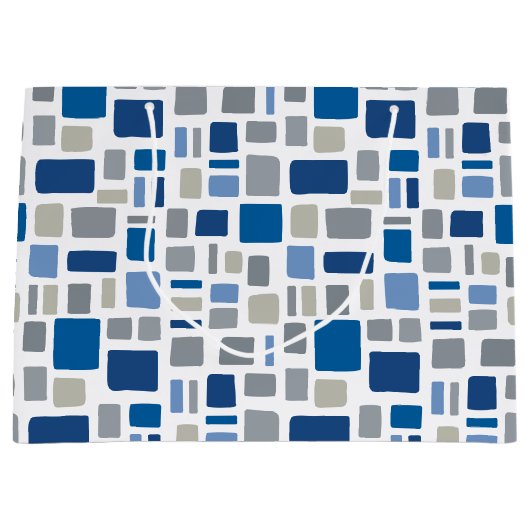 Koel Blauw en grijze kleuren Wonky Squares & Recht Groot Cadeauzakje (Voorkant)