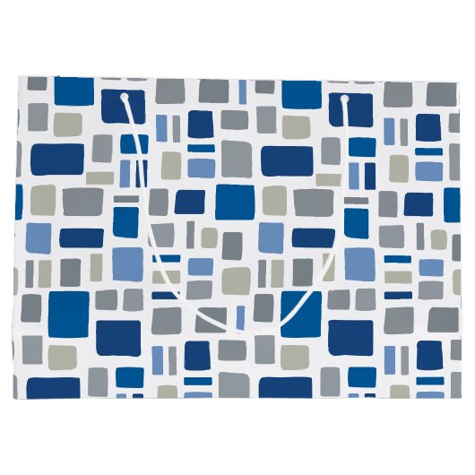Koel Blauw en grijze kleuren Wonky Squares & Recht Groot Cadeauzakje (Achterkant)