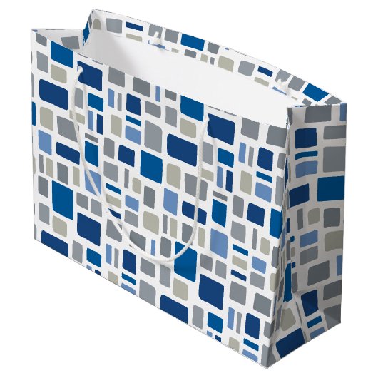 Koel Blauw en grijze kleuren Wonky Squares & Recht Groot Cadeauzakje (Achterkant Gekanteld)