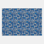 Koel Blauw en grijze kleuren Wonky Squares & Recht Inpakpapier Vel (Voorkant 3)
