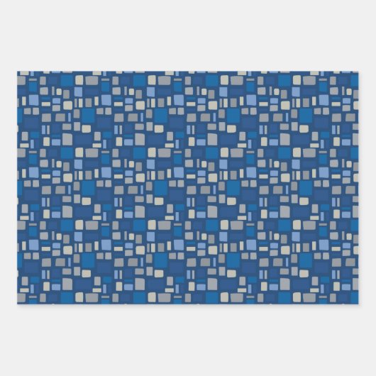 Koel Blauw en grijze kleuren Wonky Squares & Recht Inpakpapier Vel (Voorkant 3)
