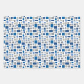 Koel Blauw en grijze kleuren Wonky Squares & Recht Inpakpapier Vel (Voorkant 2)