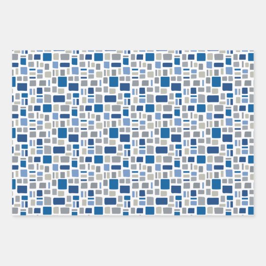Koel Blauw en grijze kleuren Wonky Squares & Recht Inpakpapier Vel (Voorkant 2)