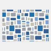 Koel Blauw en grijze kleuren Wonky Squares & Recht Inpakpapier Vel (Voorkant)