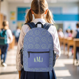 Koel Blauw en Groen Modern Monogram Bedrukte Rugzak