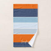 Koel blauw en oranje strepen, aangepaste naam bad handdoek (Handdoek)