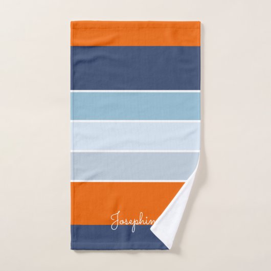 Koel blauw en oranje strepen, aangepaste naam bad handdoek (Handdoek)