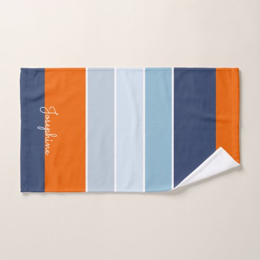 Koel blauw en oranje strepen, aangepaste naam bad handdoek (Handdoek)