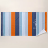Koel blauw en oranje strepen, aangepaste naam strandlaken (Voorkant)
