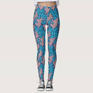 Koel Blauw En Roze Koraal Oceaan Aquatisch Patroon Leggings