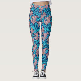 Koel blauw en roze koralen oceaan aquatisch patroo leggings
