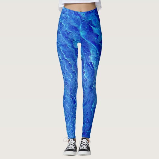 Koel blauw en unieke waterpatronen leggings (Voorkant)