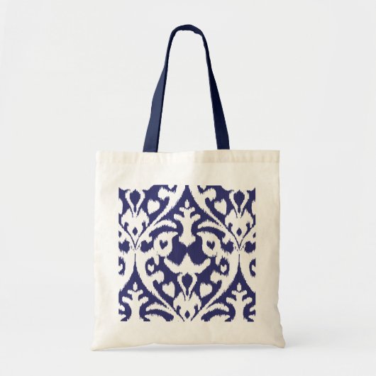 Koel blauw en wit ikat stammenpatroon tote bag (Voorkant)