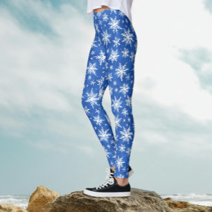 Koel blauw en wit sneeuwvlokken Waterverf Leggings