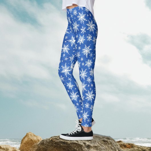 Koel blauw en wit sneeuwvlokken Waterverf Leggings