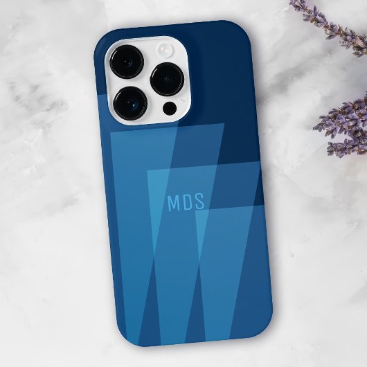 Koel Blauw Geometrisch Patroon Monogram iPhone Cas iPhone Hoesje