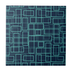Koel Blauw Geometrisch Rasterpatroon Keramiek Tege Tegeltje