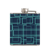 Koel blauw geometrisch rasterpatroon met monogramf heupfles (Achterkant)