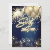 Koel blauw goud ballon sprankelend vuurwerk kaart (Achterkant)