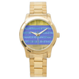 Koel Blauw Gouden Geometrische Strepen Horloge