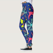 Koel Blauw Kerst Rendier Patroon Ontwerp Leggings (Links)
