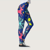 Koel Blauw Kerst Rendier Patroon Ontwerp Leggings (Rechts)
