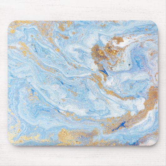 Koel Blauw Marmer Goud Glitter Muismat (Voorkant)