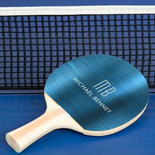 Koel Blauw Metallic Monogram Naam Tafeltennisbatje (Insitu)