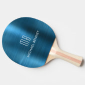 Koel Blauw Metallic Monogram Naam Tafeltennisbatje (Zijkant)