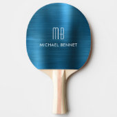 Koel Blauw Metallic Monogram Naam Tafeltennisbatje (Voorkant)