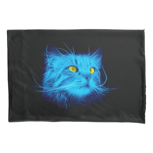 Koel Blauw Neon Kat Kunst - Glowend Dierendesign Kussensloop (Voorkant)