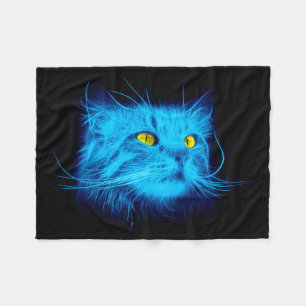 Koel Blauw Neonkat Kunst - Glowend Dierendesign Fleece Deken