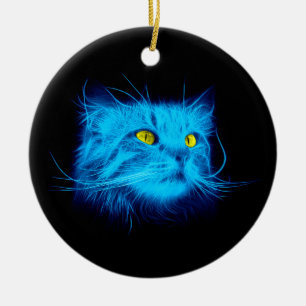 Koel Blauw Neonkat Kunst - Glowend Dierendesign Keramisch Ornament