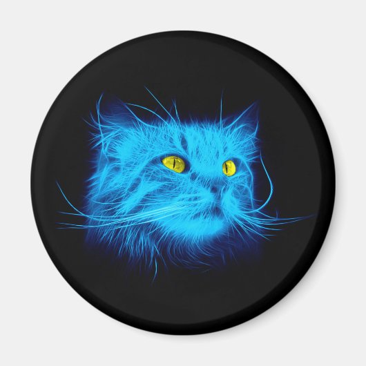 Koel Blauw Neonkat Kunst - Glowend Dierendesign Magneet (Voorkant)
