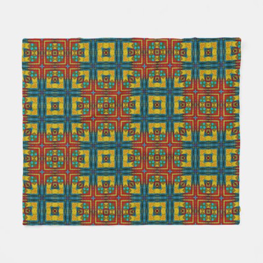 Koel Blauw Rood Geel Retro Geometrisch Etnisch Sta Fleece Deken (Voorkant (Horizontaal))