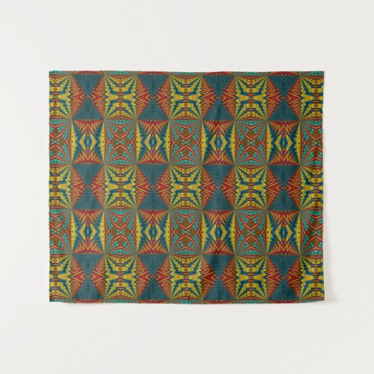 Koel Blauw Rood Geel Retro Geometrisch Etnisch Sta Wandkleed (Voorkant (horizontaal))