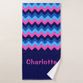 Koel Blauw Roze Chevron Monogram Badhanddoek