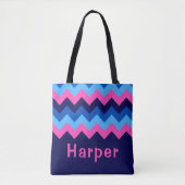 Koel Blauw Roze Chevron Monogram Canvas tas (Voorkant)
