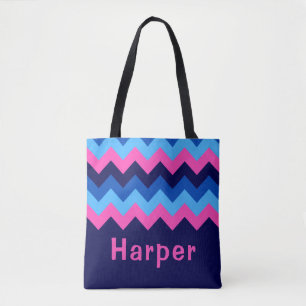 Koel Blauw Roze Chevron Monogram Canvas tas
