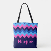 Koel Blauw Roze Chevron Monogram Canvas tas (Achterkant)
