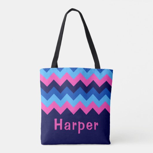 Koel Blauw Roze Chevron Monogram Canvas tas (Achterkant)