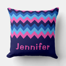 Koel Blauw Roze Chevron Monogram Groot Sierkussen