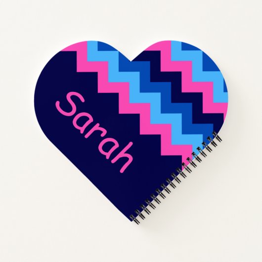 Koel Blauw Roze Chevron Monogram Hart Notitieboek (Achterkant)